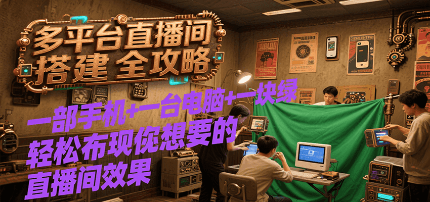 图片[1]-多平台直播间搭建全攻略，一部手机+一台电脑+一块绿布轻松实现你想要的直播间效果-创客传媒